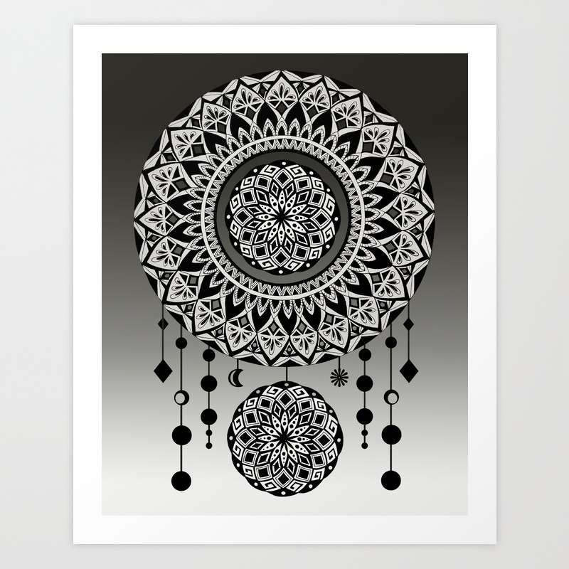 Get Wallpaper Mandala Dream Catcher Black White Art Print By For iPhone