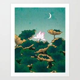 Minhwa: Lotus Pond at Night C Type Art Print