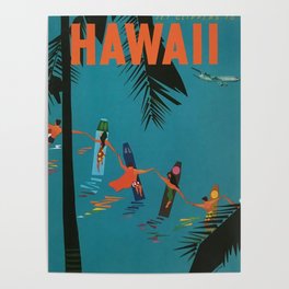 Surfing Hawaii - Jet Clippers to Hawaii Vintage Travel Poster Poster