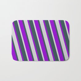 [ Thumbnail: Dark Violet, Light Grey, and Dark Slate Gray Colored Striped/Lined Pattern Bath Mat ]