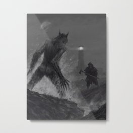 The lighthouse keeper Metal Print | Scary, Atmosphere, Illustration, Werewolf, Black And White, Werewolves, Lighthouse, Dark, Fantasy, Art 