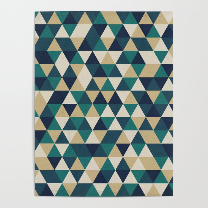 Foggy Petrol and Blue - Hipster Geometric Triangle Pattern Poster