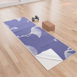 Very Peri 2022 Color Of The Year Violet Blue Periwinkle Flamingo Pattern Yoga Towel