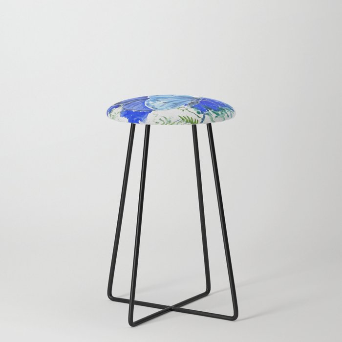 Blue Butterfly, blue butterfly lover blue room design floral nature Counter Stool