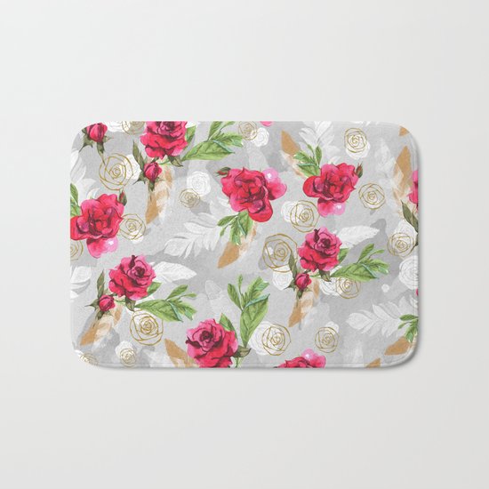 Pattern flowers & feathers Bath Mat