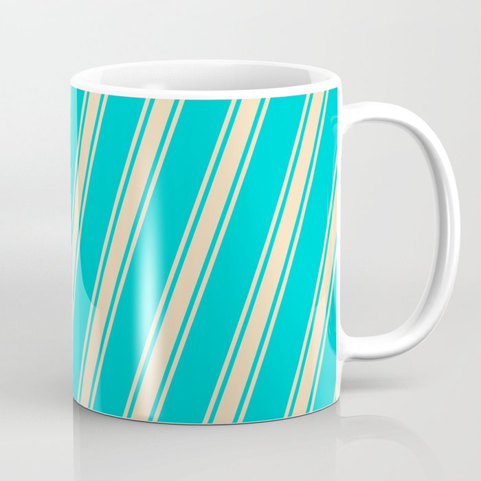 Dark Turquoise and Tan Colored Stripes/Lines Pattern Coffee Mug