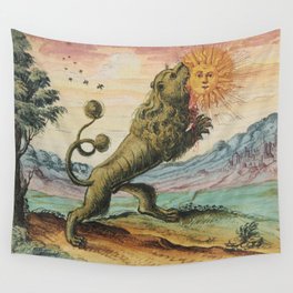 The Lion Eating The Sun Antique Alchemy Illustration Wall Tapestry