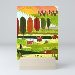 Highland Cow Fields Happy Place Mini Art Print