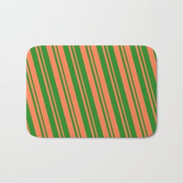 [ Thumbnail: Forest Green & Coral Colored Lines Pattern Bath Mat ]