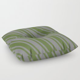 [ Thumbnail: Grey and Dark Olive Green Colored Pattern of Stripes Floor Pillow ]