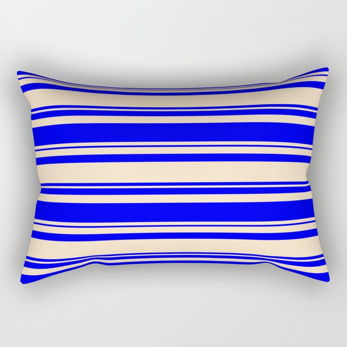 Bisque and Blue Colored Lined/Striped Pattern Rectangular Pillow