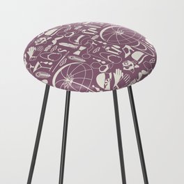 White Old-Fashioned 1920s Vintage Pattern on Dark Purple Counter Stool