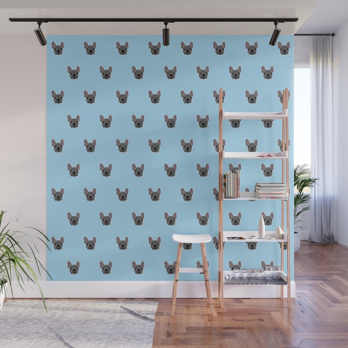 Black Frenchie Mouse Blue Brindle French Bulldog Print Pattern on