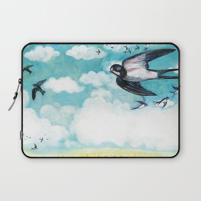 Flock of Swallows flying over a wheat field Illustration by Julia Doria  Laptop Sleeve
