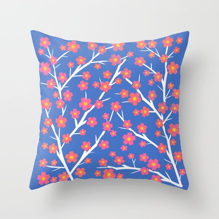 Blooming - coral on periwinkle 2 Throw Pillow