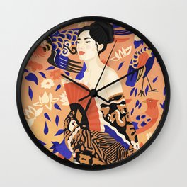 Lady with Fan Wall Clock | Portrait, Gustavklimt, Lady, Pretty, Orange, Beauty, Asian, Birds, Woman, Japanese 