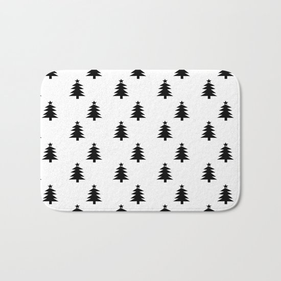 Black and White Christmas Trees Bath Mat