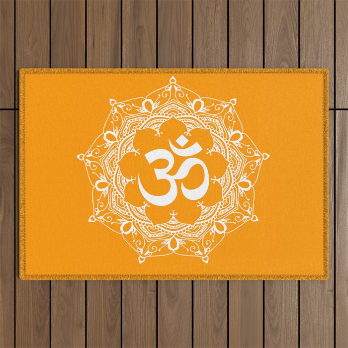 Om - white Floral Mandala - yellow Outdoor Rug