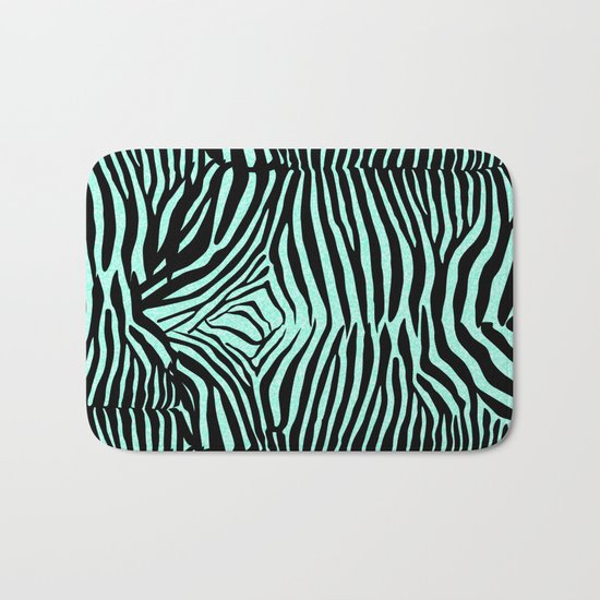 Blue & Black Glitter Zebra Print Bath Mat