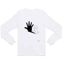 Rabbit Hand Shadow Long Sleeve T Shirt | Curated, Funny, Drawing, Other, Handshadow, Rabbit, Digital, Bunny, Animal, Black and White 