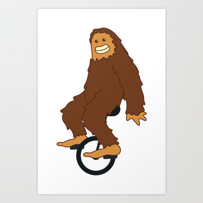 Funny Bigfoot Riding Unicycle gift idea yeti sasquatch hide & seek Art Print