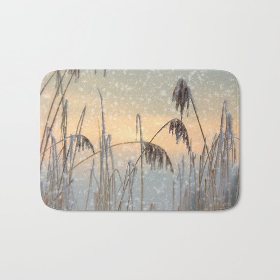 Phragmites Reed grass in the snowfall Bath Mat