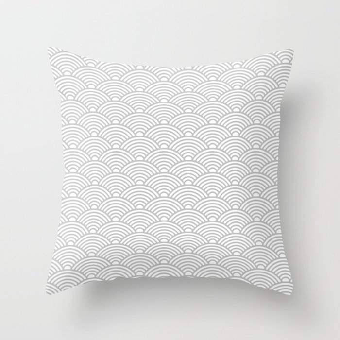 Japanese Waves (Gray & White Pattern) Throw Pillow