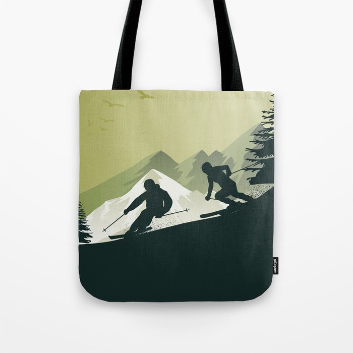 Winter Sport • Best Skiing Design Ever • Green Background Tote Bag