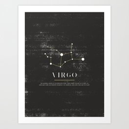 Virgo Zodiac Sign Constelation - Black and White Aesthetic - Grunge Art Print