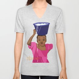 African Village Girl V Neck T Shirt