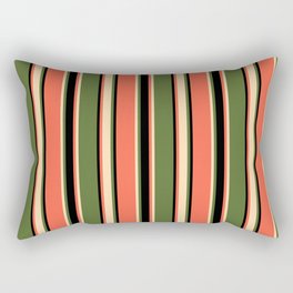 [ Thumbnail: Dark Olive Green, Tan, Red, and Black Colored Striped Pattern Rectangular Pillow ]