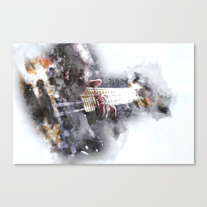 Person Playing Electric Bass Guitar In Watercolor Style Canvas