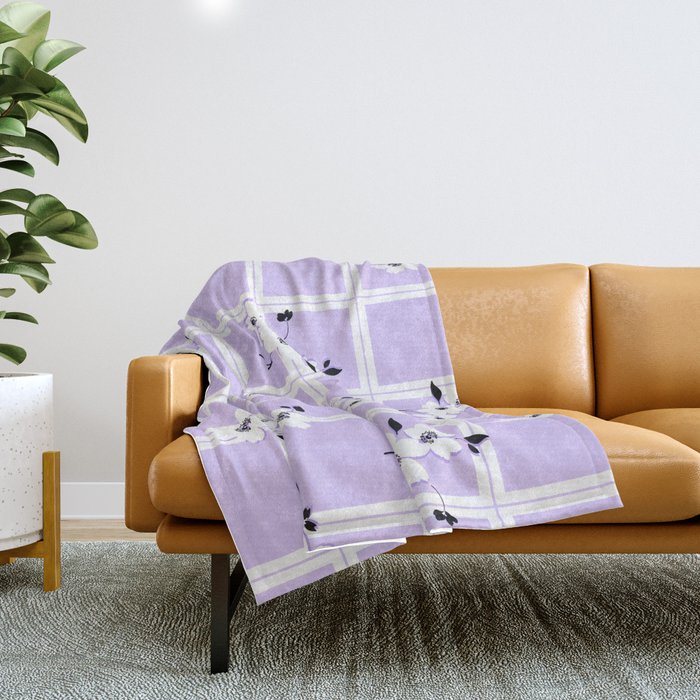 Lavender Floral Grid Throw Blanket