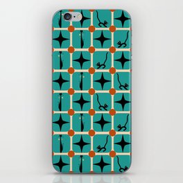 Mid-Century Modern Checkered Tiles Cats and Starburst iPhone Skin
