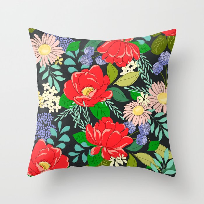 Colorful Floral Pattern Throw Pillow