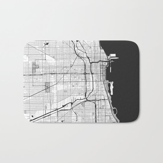 Chicago Map Gray Bath Mat