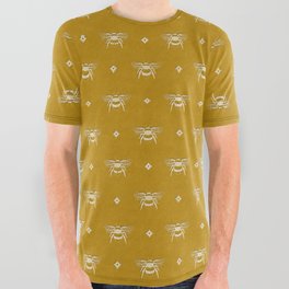 Bee Stamped Motif on Mustard Gold All Over Graphic Tee