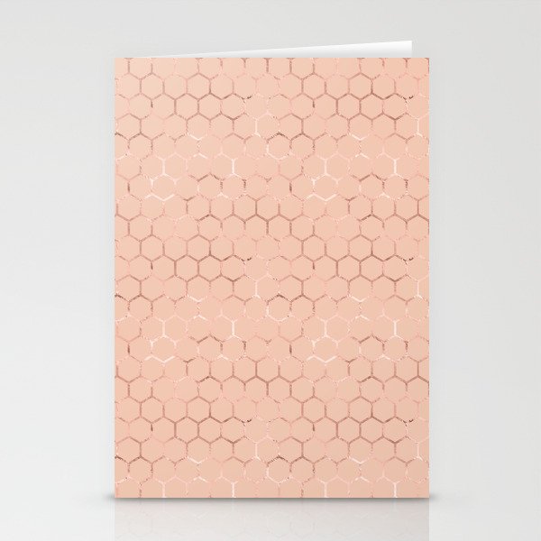 Metallic Rose Gold Honeycomb Blush Pattern Stationery Cards