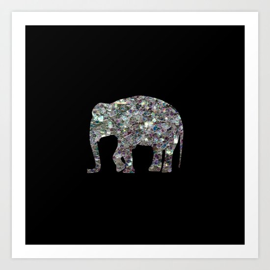 Sparkly colourful silver mosaic Elephant Art Print