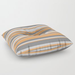 [ Thumbnail: Brown, Gray & Light Grey Colored Lined/Striped Pattern Floor Pillow ]