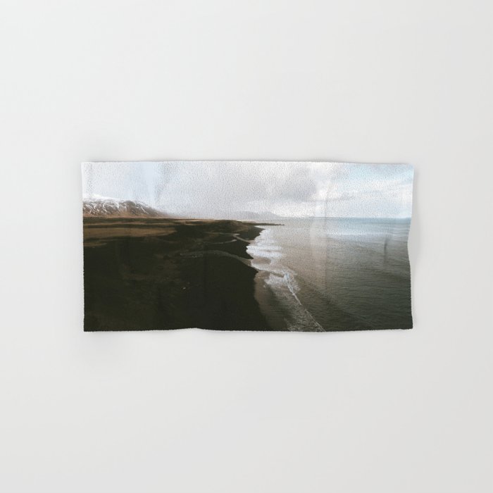 Moody black sand beach in Iceland - Landscape Photography Hand & Bath Towel