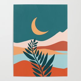 Moonlit Mediterranean Abstract Landscape Poster