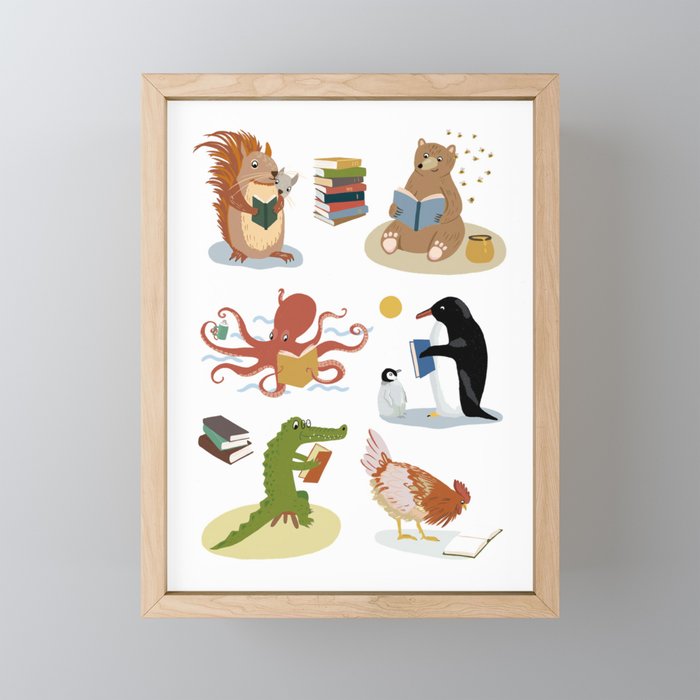 Animal Readers Framed Mini Art Print