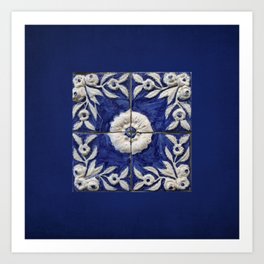 antique blue tile Art Print
