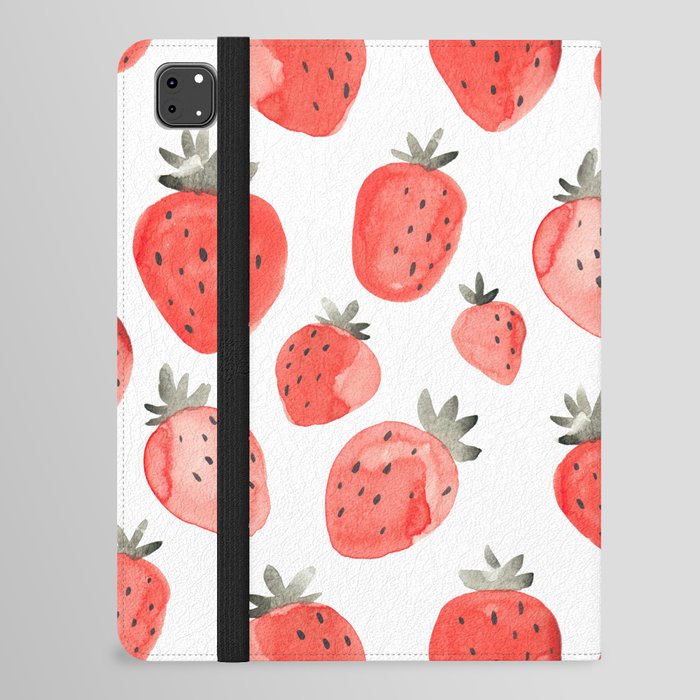 Watercolor Strawberries Pattern iPad Folio Case