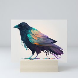 Crow with colorful wings Mini Art Print