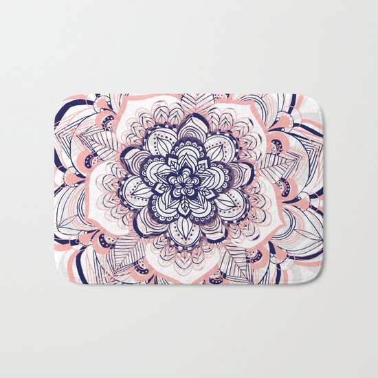 Woven Dream - Pink, Navy & White Mandala Bath Mat