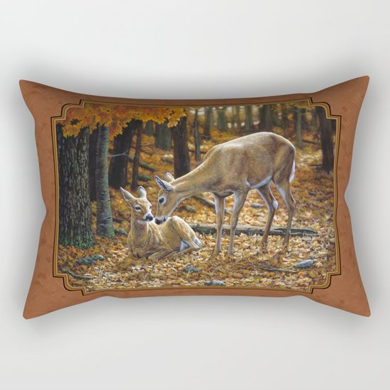 Whitetail Deer and Fawn in Autumn Rectangular Pillow