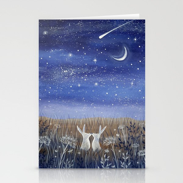 Hares and the Crescent Moon Stationery Cards