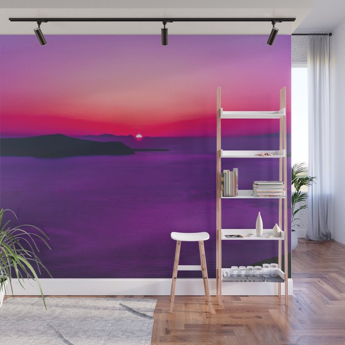 purple sunset in Fira Santorini Wall Mural